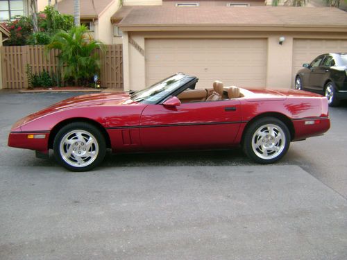1990 corv. convertible- rare dk. red / tan - 23000 orig. mi - garaged since new