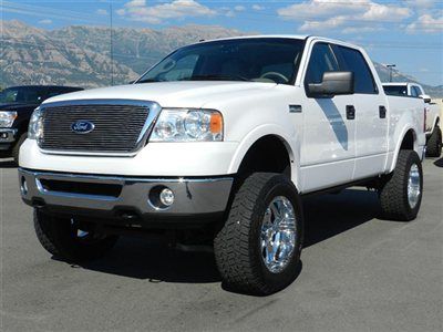 Ford crew cab lariat 4x4 custom lift wheels tires leather low miles auto tow
