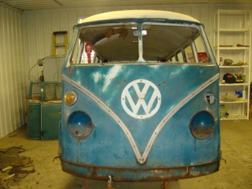 1966 vw 13 window deluxe walk thru bus for restoration, with all seats, etc.