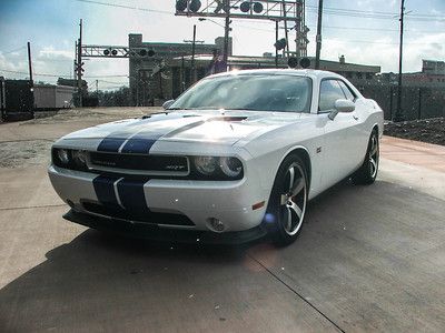 2011 dodge challenger white dual blue stripes srt8 sunroof heated leather 6.4l