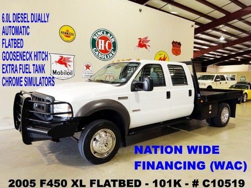 2005 f450 xl dually crew cab flatbed 4x2,diesel,ranch bumper,101k,we finance!!