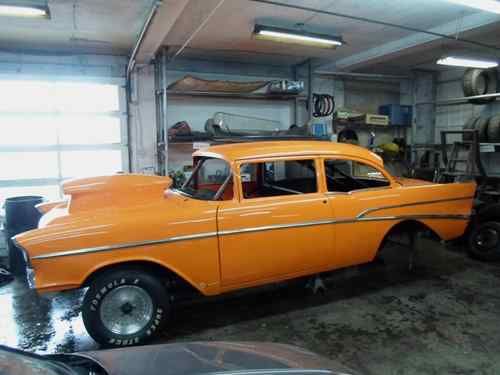 1957 chevy bel air- bright orange, nostalgia race car build or pro street