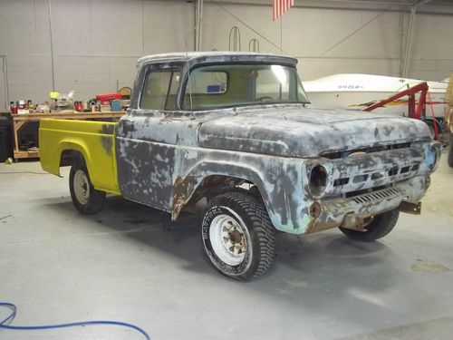 1958 ford f-100 short wide bed~9" ford rearend~no tranny, no motor~