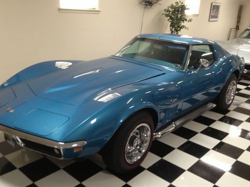1969 corvette coupe 350/350 ac lemans blue real side pipes ncrs top flight