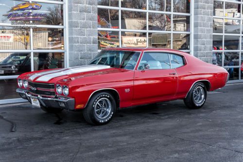 1970 chevelle, 396 / 4 speed, 12 bolt, red / white, ss stripes and badging