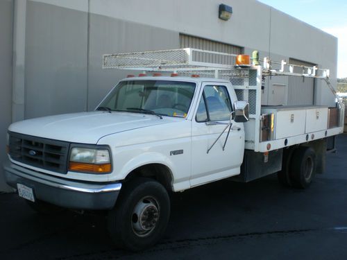1996 ford f350 flatbed truck with tool boxes and heavy duty lumber rack