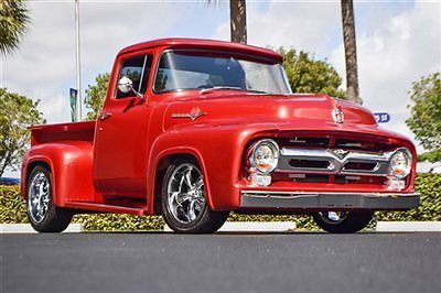 1956 ford f100 restomod,small block ford v8-c6 auto,sunglo red/black leather!!
