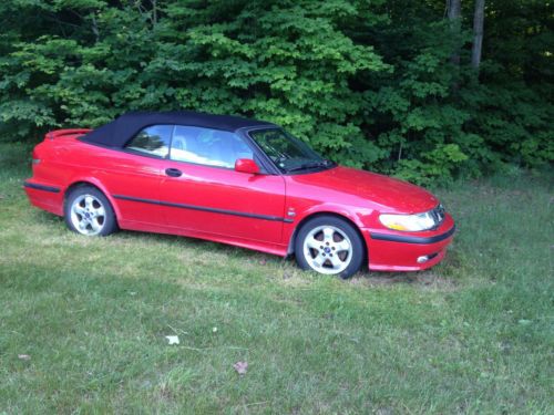 Red 2001 saab 9-3 turbo convertible with tan leather interior