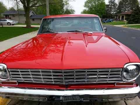 1964 nova ll 2 door coupe, new red metalic paint, fresh 350 motor.