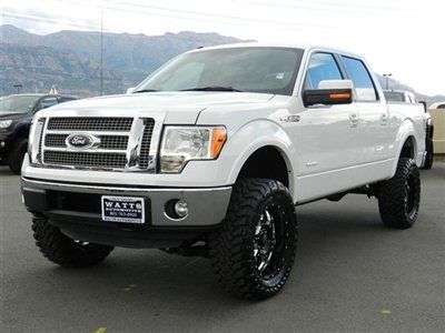 Ford crew cab ecoboost 4x4 lariat custom lift wheels tires leather auto tow