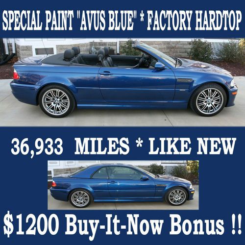Ultra rare avus blue 2004 bmw m3 convertible with hardtop, 36,857 miles like new