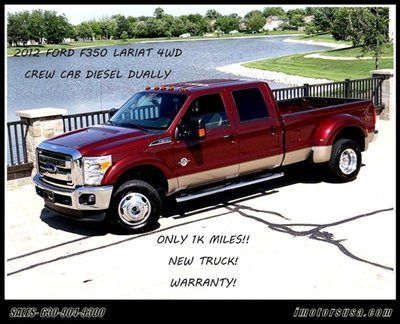 2012 ford f350 lariat crew cab diesel 4wd dually maroon/blk lthr only 1k mls new