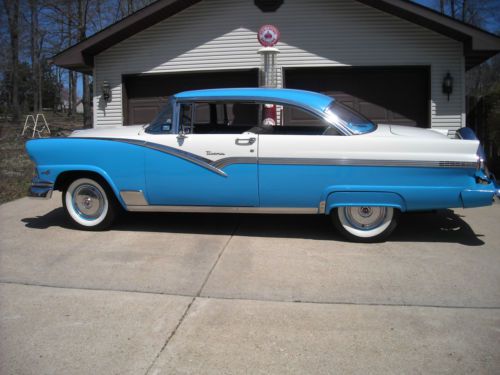 1956 ford victoria 2dr hardtop bermuda blue &amp; colonial white restored