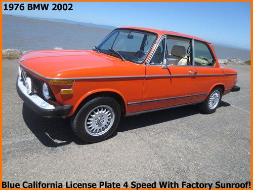 Classic 1976 bmw 2002! 99% rust-free factory sunroof blue plate california car!