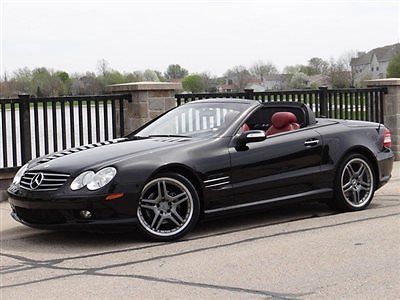 2005 mb sl500 convertible black/red lthr only 59k pano roof navi amg whls xenon
