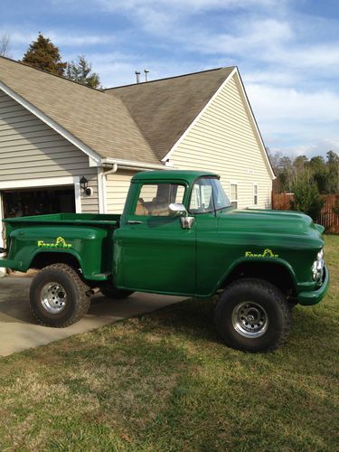 1957 chevy step side 4x4 antique truck, green daily driver that is 90% finished