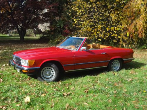 1973 mercedes benz 450sl roadster w/hardtop, red, bamboo int, euro bumpers, mint