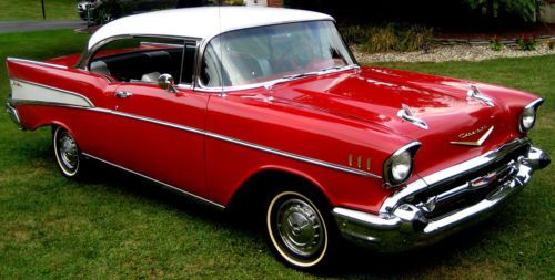 1957 rare sport coupe hardtop,red/white w/black &amp; silver int.ps,350 v-8,auto,exc
