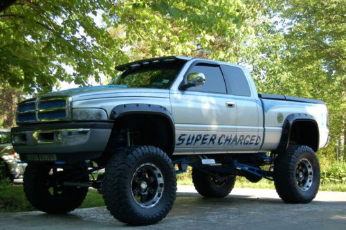 *super charged 2001 dodge ram 1500 silver extended cab 4x4 lifted