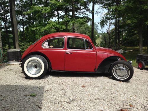 1969 bug vw beetle volksrod disc brakes, drop spindles, beam extension, red