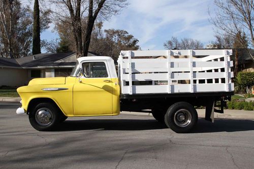 1957 chevrolet 3800 series 1 ton dually stake side flatbed truck 350/400 auto