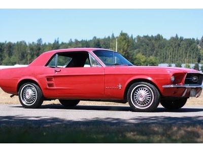 1967 mustang red coupe v8 with factory 4 speed transmission