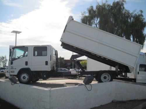 2014 isuzu nqr crew cab diesel 14ft landscape debris contractor dump truck  npr