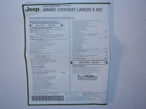 2012 jeep grand cherokee laredo x 4door 2wd 5.7 liter