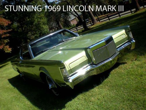 Stunning 1969 lincoln continental mark iii low miles &amp; documented southern car