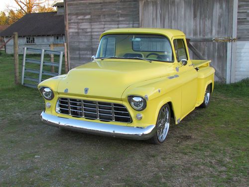1955 custom hot rod, classic short bed chevy truck. some video