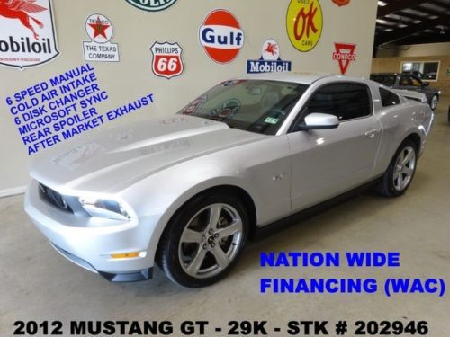 12 mustang gt,6 speed trans,exhaust,lth,6 disk cd,sync,19in whls,29k,we finance!