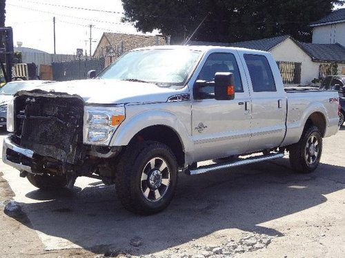 2011 ford f-250 sd lariat crew cab 4wd damaged rebuilder diesel powered loaded!!