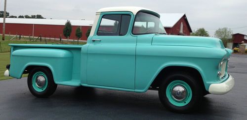 1955 chevy 3100 series pk! turquoise &amp; white! nice clean short bed pick up!