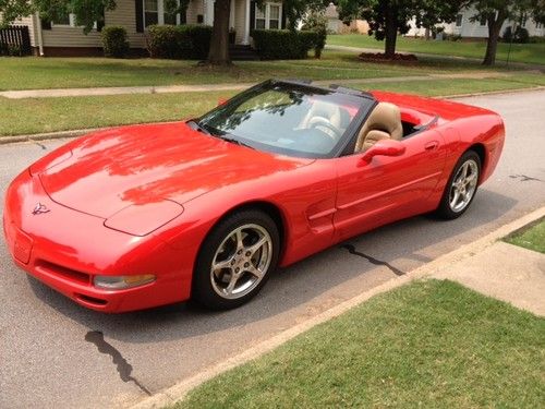 2001 corvette convertible, victory red w/ tan top &amp; int, automatic, 46,850 miles
