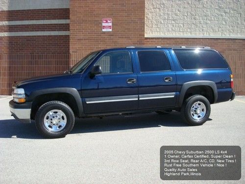 2005 chevy suburban 2500 ls 4wd 3rd row 1owner rear a/c carfax cd new tires !
