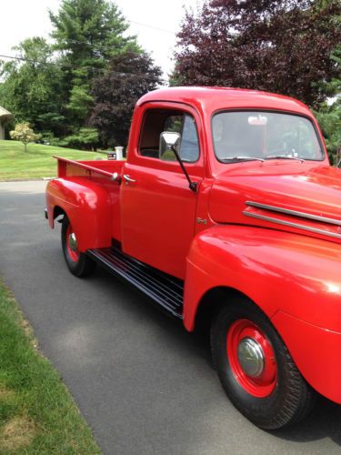 1950 v8 ford f1 red pickup truck