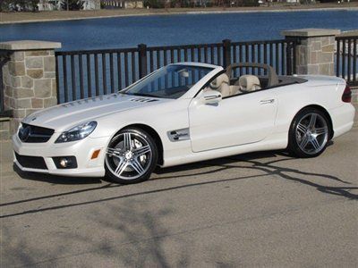 2009 sl63 white/tan amg navi xenons pano 1-owner only 26k serviced key-go loaded