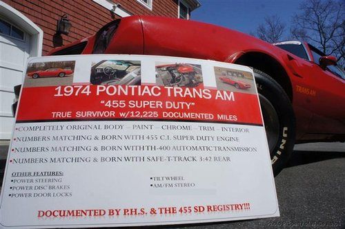1974 pontiac trans am 455 super duty for sale~only 12,232 miles~true survivor!