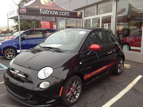 2013 fiat abarth  black with red stripes black and red interior red mirror caps