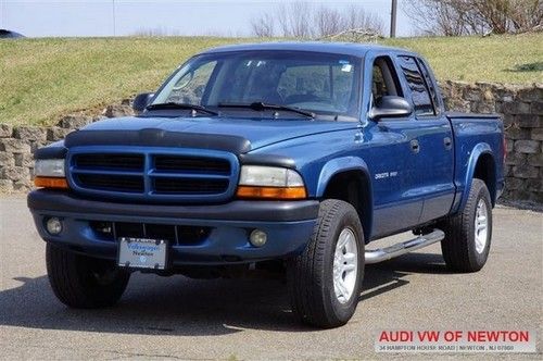 02 blue dodge dakota sport 3.9l v6 4x4 awd 4 door-quad cab pickup automatic