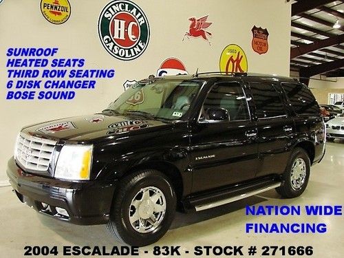 2004 escalade rwd,sunroof,htd lth,bose,3rd row,17in chrome whls,83k,we finance!!