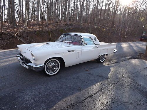 1957 tbird  colonial white  flame red  312 v8  factory wires