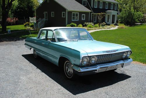 1963 chevy bel air teal blue with new manufacture interior, v8, great solid car