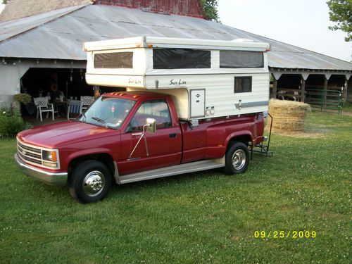 1990 chevrolet c/k pickup c3500, 1 ton dually and pop-up camper