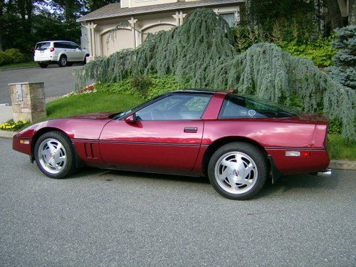 1989 corvette coupe 76k auto w/fiberglass roof dark red/black leather