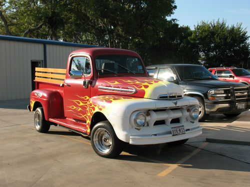 1951 ford f 1 pick up v-8 red w/white-yellow flames, 1986 oldsmobile 350 motor