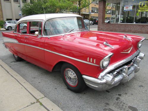 1957 chevy bel air red on red 350 v8 very sharp!