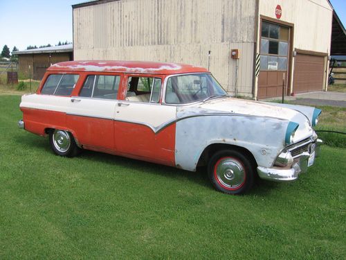 1955 ford station wagon, v-8, 3 speed, white &amp; red