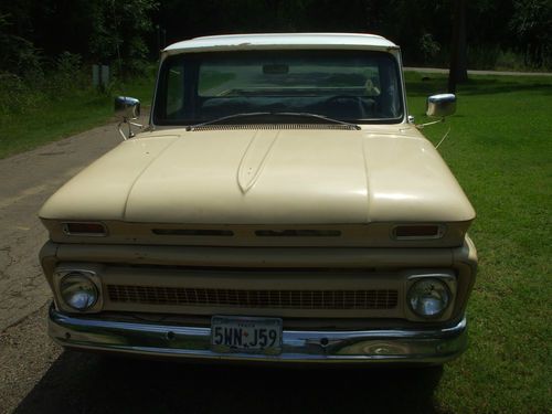 Authentic 1965 chevrolet c10 custom cab 6cyl 4spd white over tan
