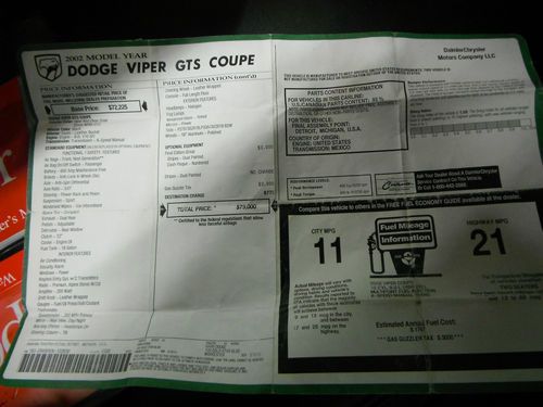 2002 dodge viper gts coupe 2-door 8.0l final edition